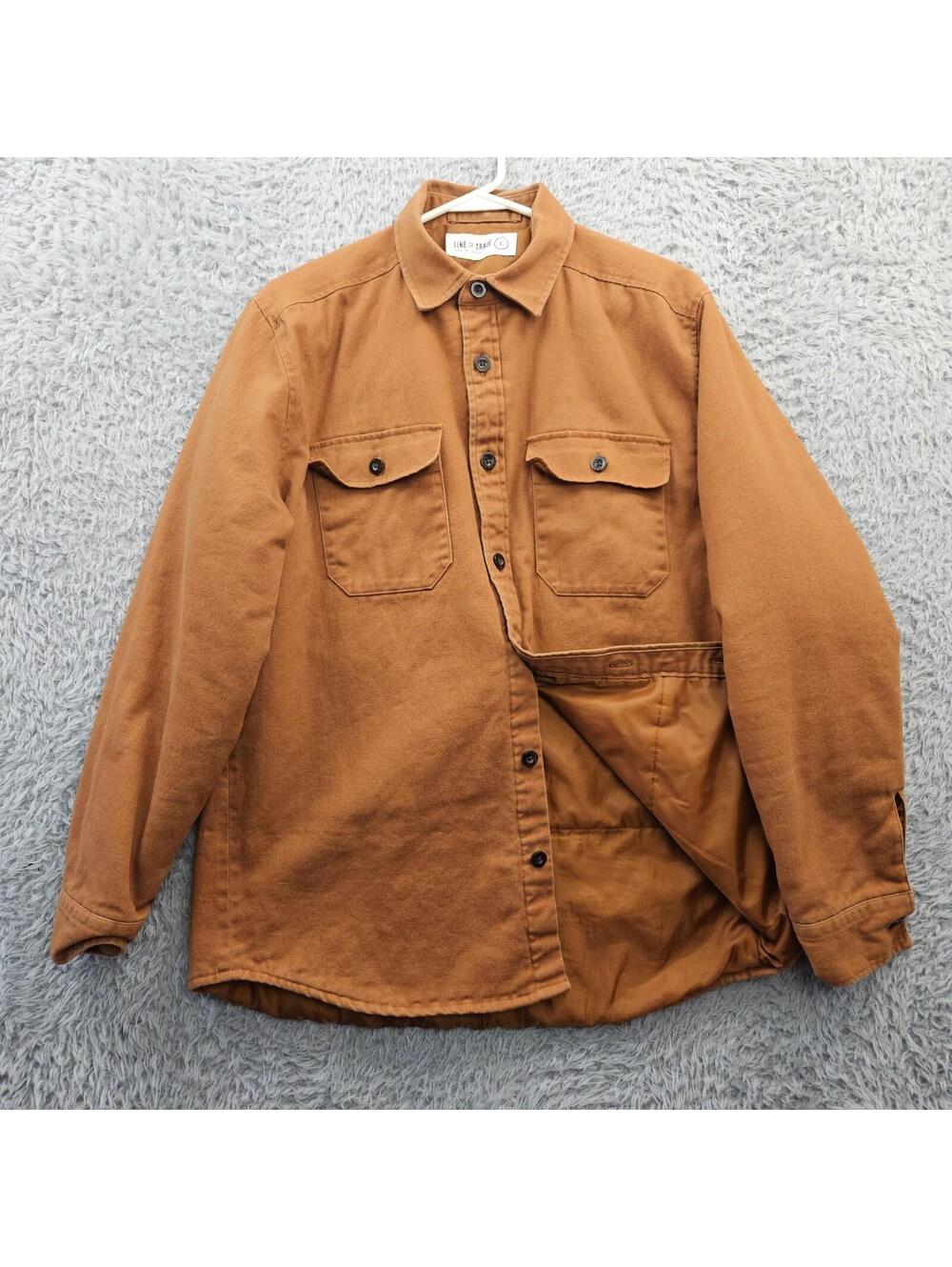 Line Of Trade CPO Shirt Jacket Men Large Twill Button Up Brown Lined Flap Pocket